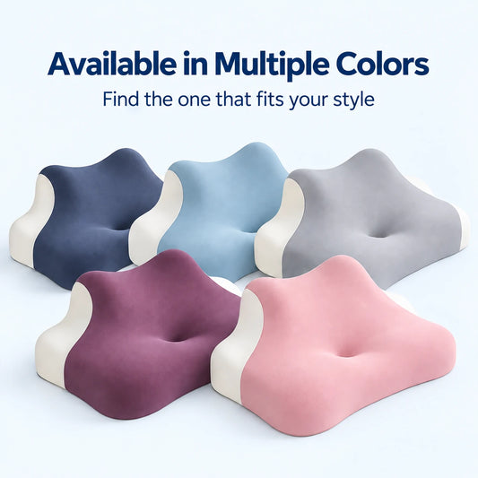 MellowLune ergonomic neck support pillow shown in all five colours