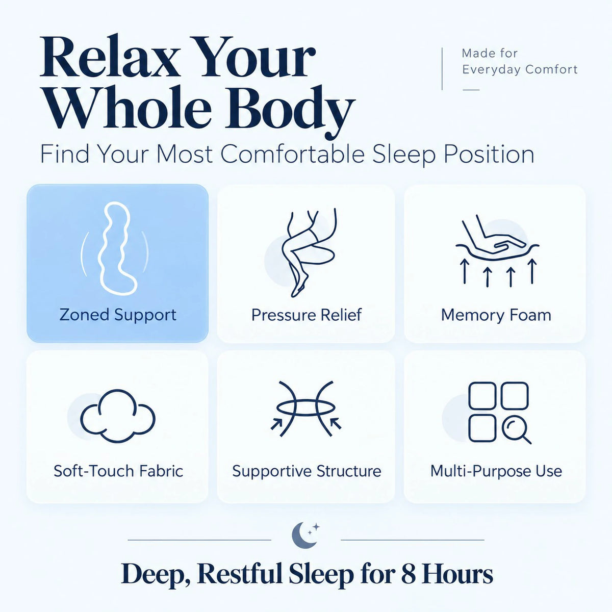 Long Body Pillow for Adults — Knee, Belly & Back Support for Side Sleeping