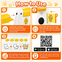 How to use: fit the head, insert a card, follow the steps, scan the QR code for the app