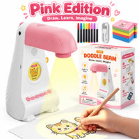 Pink drawing projector with box, 200 cards, 8 color pens and charging cable