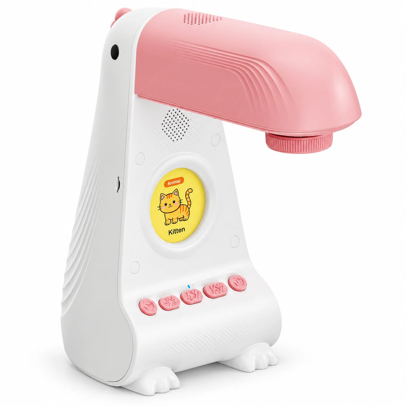 Kids drawing projector in pink and white, side view