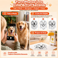 Photo of a dog turned into three line-art styles for tracing